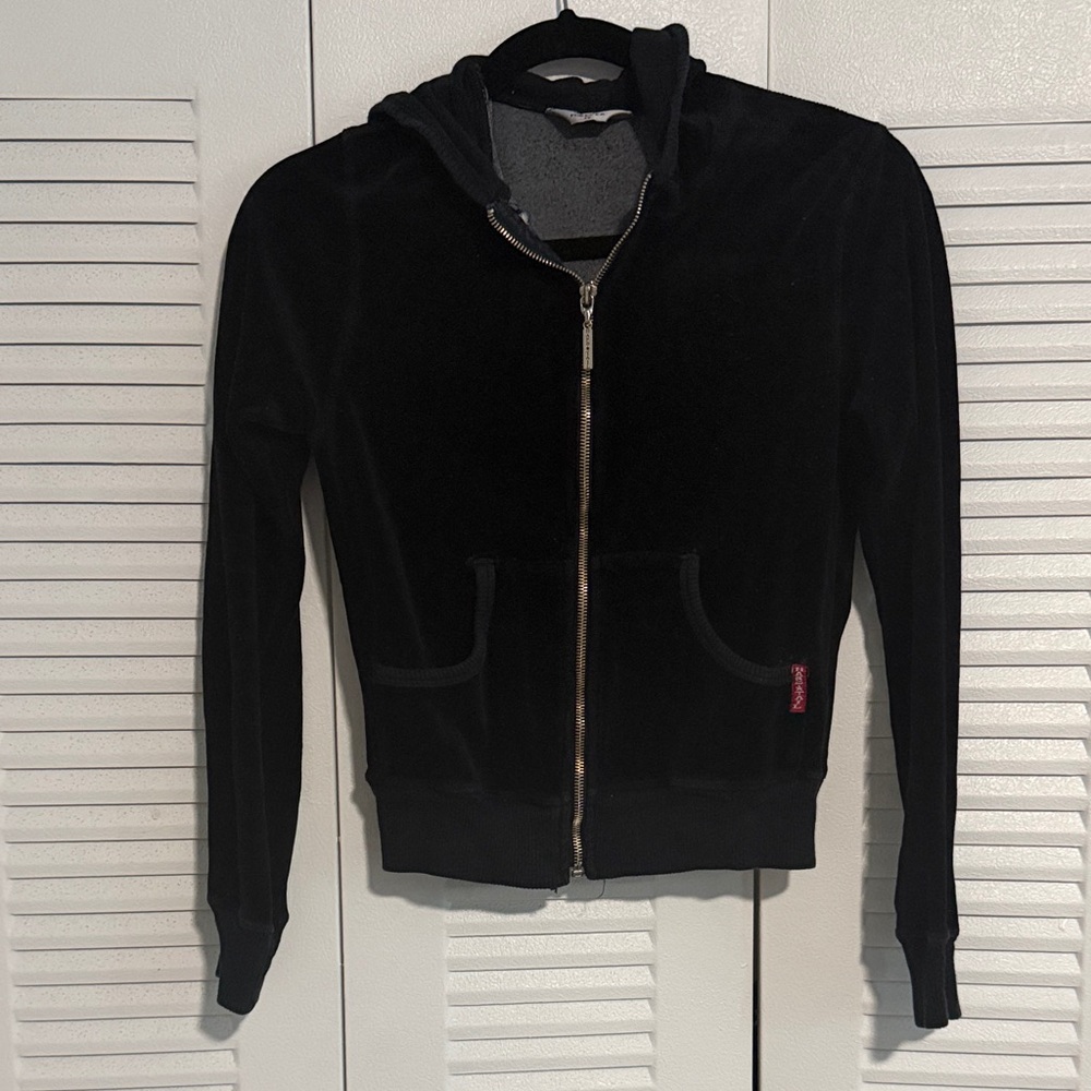 Hard Tail Black Velvet Zip-Up Bomber Hoodie